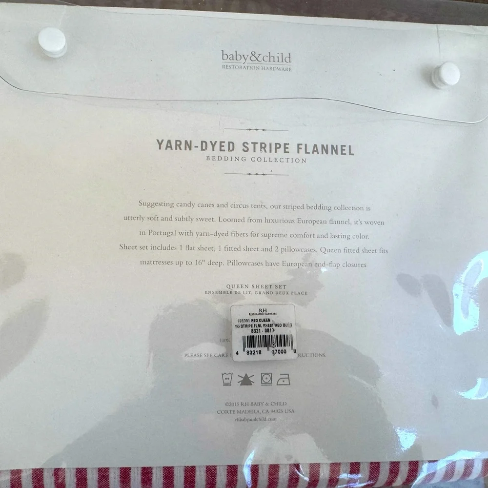 RH stripe flannel bedding sheets set size Queen